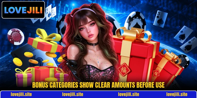 Bonus categories show clear amounts before use