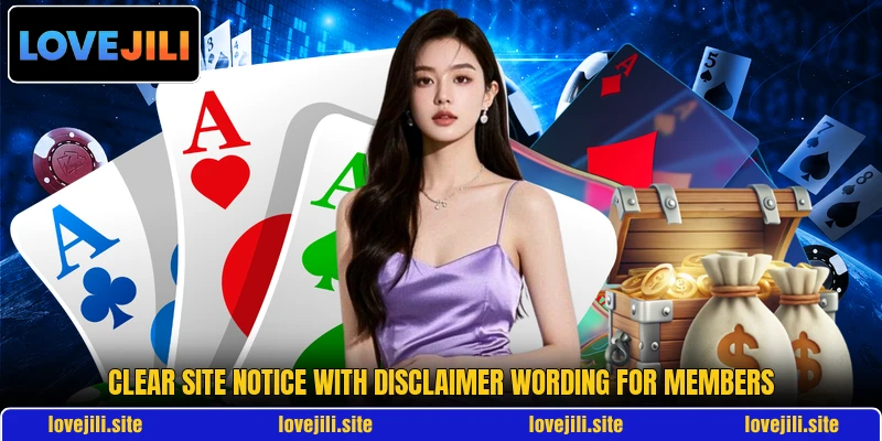 Clear site notice with disclaimer wording for members