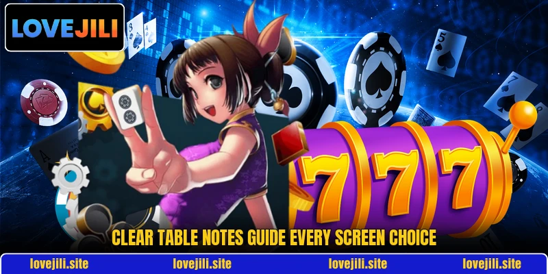 Clear table notes guide every screen choice