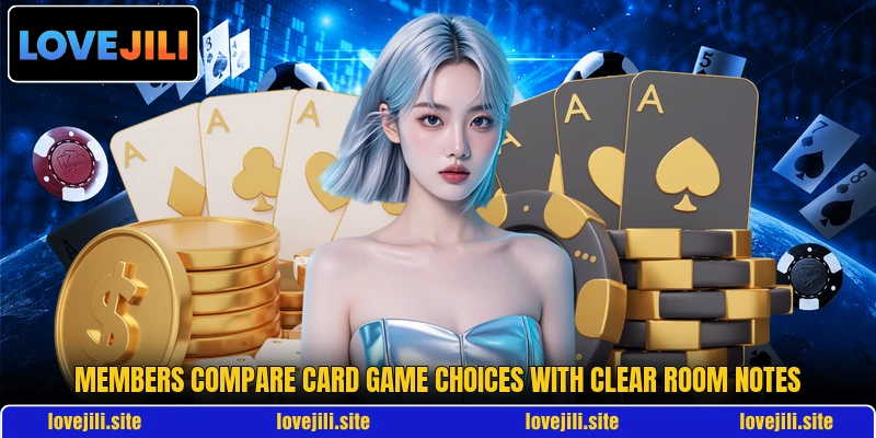Members compare card game choices with clear room notes Members compare card game choices with clear room notes