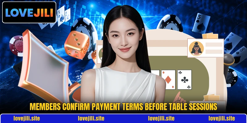 Members confirm payment terms before table sessions