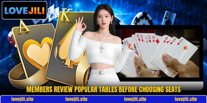 Members review popular tables before choosing seats Members review popular tables before choosing seats